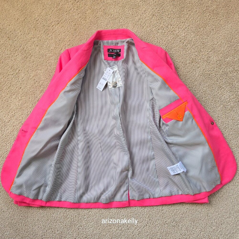 NWT J. Crew Linen Parke Blazer in Stretch Linen Blend *PINK* 00 Vivid Begonia - Picture 8 of 11